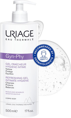 Uriage Gyn-Phy Refreshing Intimate Cleansing Gel 200ml - Cleanses and Preserves Natural Balance - Physiological pH and Glyco-Gyn Complex - Floral Fragance