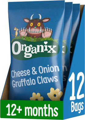 Organix Cheese & Onion Gruffalo Claws, Toddler Snack Puffs, 12+ Months, Multipack, 4 x 15 g Bags Per Pack (3 Packs Total)