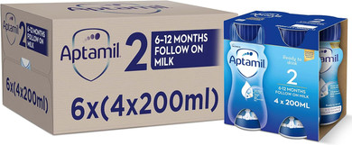Aptamil 2 Follow On Baby Milk Ready to Use Liquid Formula 6-12 Months 200 ml (Pack of 24 bottles)