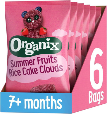 Organix Summer Fruits Rice Cake Clouds, Berry Flavoured Snack, Multipack, 4 x 18 g Bags Per Box (4 Boxes Total)