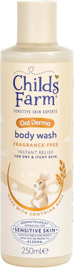 Childs Farm OatDerma Body Wash, Fragrance Free, Soothing Face Bath Shower Gel, Sensitive Skin Soap, Baby Kids, 250ml (Pack of 2)