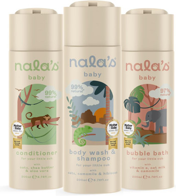 Nala's Baby Wash Bundle | Contains Body Wash & Shampoo, Bubble Bath, Conditioner | Award-winning | Dermatologically-tested & Paediatrician-approved | Tear-Free | Oats, Camomile, Hibiscus | Nalas Baby