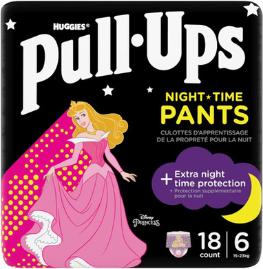 Huggies Pull-Ups, Trainers Night Nappy Pants for Girls - 2-4 Years, Pull-Ups Size 5-6+ (18 Pants) - Extra Night Time Protection - Support for Consistent Potty Training Routines