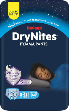 HUGGIES DryNites, Pyjama pants, Boys 4-7 Years (17-30KG) , 64 x bedwetting pants, Up to 100% Leak Free Nights