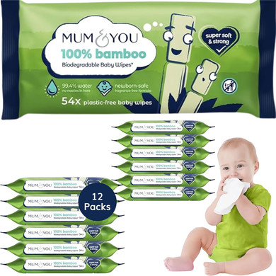 Mum & You Bamboo Baby Wipes Multipack - 100% Biodegradable Wet Bamboo Wipes (20 Packs), 99.4% Water Wipes for Sensitive Newborn Skin, Baby Wipes Bulk, Bum Wipes, Wet Tissue,Eco-Friendly wet wipes baby