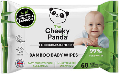The Cheeky Panda, Bamboo Baby Wipes,White, Unscented,64 counts (Pack of 24)