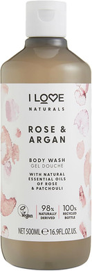 I Love Naturals Rose & Argan Body Wash, Natural Oils Of Rose & Patchouli, Formulated Using Essential Oils For Silky Smooth & Moisturised Skin, 500ml