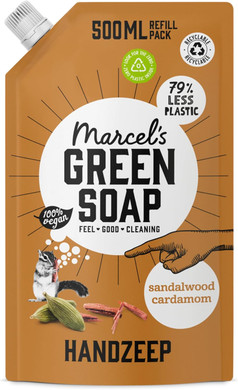 Marcel's Green Soap - Hand Soap Refill Sandalwood & Cardamom - Handwash Dispenser Refill - 100% Eco friendly - 100% Vegan - 97% Biodegradable - 500 ML (Pack of 2)