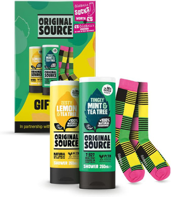 Original Source x Oddballs Gift, Set Mint & Tea Tree Shower Gel, Lemon & Tea Tree Shower Gel, Oddballs Socks, Gifts for Men, 100 Percent Natural Fragrance, Vegan, Cruelty Free
