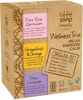 Little Soap Company Organics Wellness Trio Soap Gift Set  3 X Hand And Body Soap Bars 100Grms