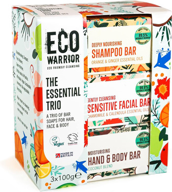 Eco Warrior The Sensitive Trio Soap Bars (3 x 100g)| Shampoo, Facial and Body Soap Bars | Natural, Vegan, Eco Friendly, Cruelty Free, No SLS or Parabens | Gentle for sensitive skin | Gift for her