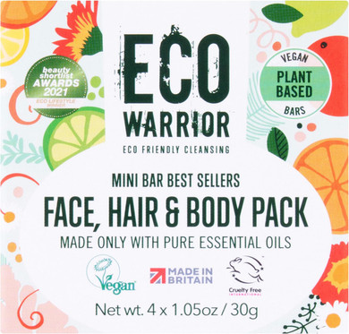 Eco Warrior Total Works Gift Pack - Shampoo Bar, Sensitive Face Bar, Hand & Body, Charcoal, Exfoliating and Shaving Soap - Natural, Eco Friendly, Vegan, Cruelty Free Soap Bars, 100g (Pack of 6)