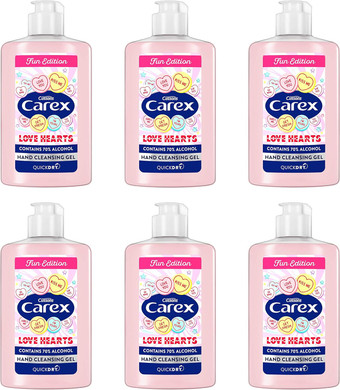 Carex Love Hearts Cleansing Hand Gel Pack of 12, Refreshing Hand Gels with 70% Alcohol, Fun Editions Scented Hand Gel that Cleans, Cares and Protects, 50 ml