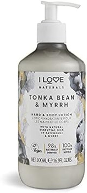 I Love Naturals Tonka Bean & Myrrh Hand & Body Lotion, Essential Oils Of Patchouli & Myrrh, Crafted With Ingredients Such as Shea Butter, 500ml