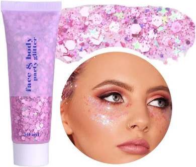 3 PCS Body Glitter Gel, Face Glitters Body Gel Sequins Shimmer Liquid Eyeshadow, Mermaid Sequins Liquid Holographic Glitter Gel, Chunky Glitter for Face Hair Nails(Silver/White/Pink)