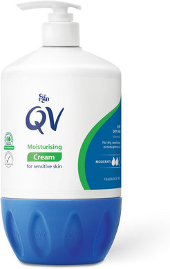 QV Cream with 10% Glycerin (500g) Rich Protective Moisturiser for Sensitive, Dry Skin, Fragrance Free, Noncomedogenic Body Cream, Hydrating Skin Care for Eczema, Psoriasis, Dermatitis, Pump Bottle