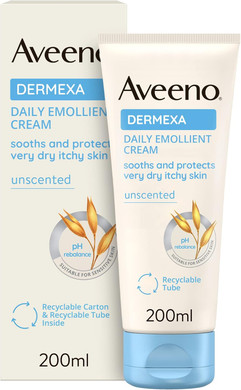 Aveeno Dermexa Daily Emollient Cream (1x 200ml), Emollient Cream Enriched with Triple Oat Complex and Ceramides for Sensitive Skin, Soothing Relief from Itchy, Dry Skin Prone to Eczema (Pack of 2)