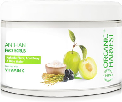 Organic Harvest Anti Tan Scrub with Liquid Shea Butter, Helps in Removing Tan, PeTA Certified, Paraben & Sulphate Free - 100gm