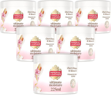 Imperial Leather Ultimate Moisture Cherry Blossom & Almond Oil Foaming Exfoliating Body Scrub, Ultra Rich Lather, Suitable for Sensitive Skin - Vegan & Cruelty Free (225ml), Multipack 6 x 225ml