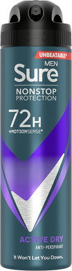 Sure Men Active Dry Nonstop Protection Anti-perspirant Deodorant Aerosol 150 ml