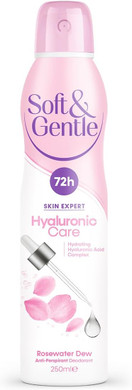 SOFT & GENTLE Anti-perspirant Deodorant, Skin Expert Hyaluronic Care, Rosewater Dew, 72H Protection 250ml