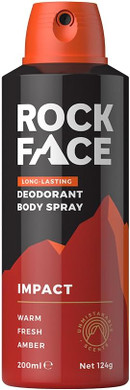 Rock Face Men's Body Spray - Impact Fragrance Body Spray Deodorant for Men, 200ml, Ginger & Amber Scent, Long Lasting