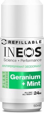 INEOS Skin Science - All Day + All Night 24H Freshness + Protection Antipersprirant Deodorant Roll On Geranium + Mint - With SkinActiv Cooling Tech - Plant Powered 50ml