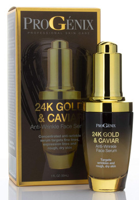 Progenix 24K Gold And Caviar Serum. Anti-Wrinkle Serum With 24Kt Colloidal Gold, Vegan Green Caviar, Manuka Honey For Fine Lines, Wrinkles, And Dark Spots. 1 Fl Oz (30 Ml)24K Gold + Caviar Serum