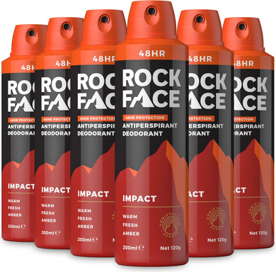 Rock Face Antiperspirant Deodorant for Men - Impact Ginger & Amber Scent, 200ml Spray, 48 Hour Protection, Non-Staining
