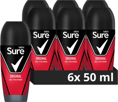 Sure Men Original Anti-Perspirant Roll On Men's Deodorant with MotionSense technology for 48 hour protection against sweat and odour 6x 50 ml