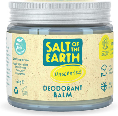 Salt of the Earth - Natural Vegan Deodorant Balm; Long Lasting Protection, Leaping Bunny Approved, Plastic & Aluminium Free - Amber & Sandalwood - 60g