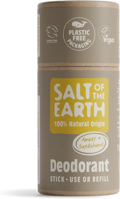 Salt of the Earth - Natural Deodorant Stick Refillable - Ocean & Coconut - Aluminium Free & Vegan Long Lasting Protection, Leaping Bunny Approved, Made in The UK for Men, Women & Kids 75g