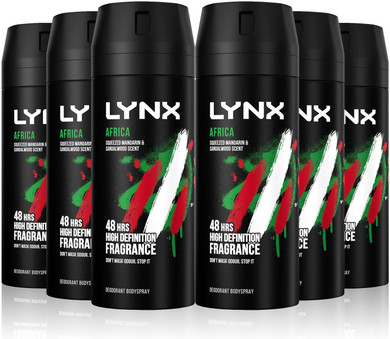 Lynx Africa the G.O.A.T. of fragrance 48 hours of odour-busting zinc tech Aerosol Bodyspray deodorant to finish your style 150 ml