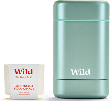 Wild - Natural Refillable Deodorant - Aluminium Free - Aqua Case with Refill Variety Pack (3 x 40g) - Includes Fresh Cotton & Sea Salt, Jasmine & Mandarin and Coconut & Vanilla Scents - Vegan