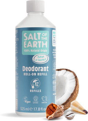 Salt of the Earth - Natural Deodorant Roll On Refill Bottle, x7 Uses - Oud & Bergamot - Vegan, Long Lasting Protection, Leaping Bunny Approved, Made in the UK - 525ml