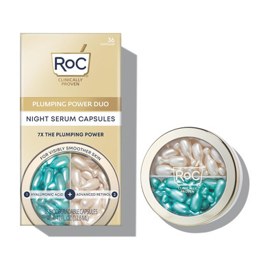 Roc Retinol + Hyaluronic Acid Plumping Power Duo Night Serum Capsules For Visibly Smoother, Tighter Looking Skin, Christmas Gifts & Stocking Stuffers For Women And Men (18Ct Of Each, 36Ct Total)