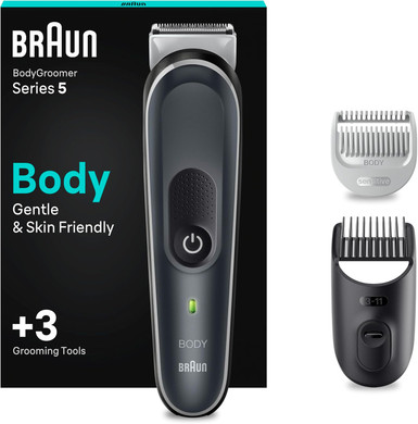 Braun Body Groomer 5, Manscape Tool for Men with SkinShield Technology, Sensitive Comb, Wet & Dry, 100% Waterproof, UK 2 Pin Plug, BG5350, Grey/White