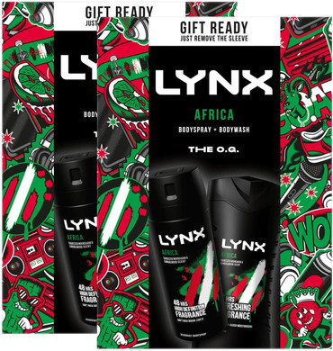 Lynx THE O.G. Africa Duo 48Hrs Odour Protection Body Spray 150 ml and 12Hrs Refreshing Fragrance Body Wash 225 ml 2 Pieces Ready to Wrap Gift Set for Him,2pk