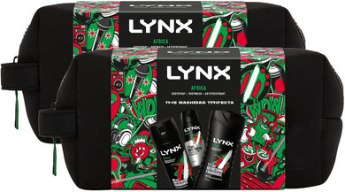 Lynx Africa THE TRIFECTA 48H Protection Body Spray 150ml, 12H Refreshing Body Wash 225ml and 72H Protection Anti Perspirant 150ml 3 Pieces Gift Set for Him with Washbag,2pk