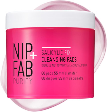 Nip + Fab Saliyclic Fix Night Pads for Face with Hyaluronic Acid, Exfoliating Facial Pad BHA Exfoliant for Skin Hydration Acne Breakouts and Blemishes, 60 Pads, 80 ml