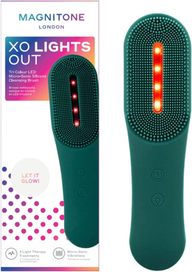 Magnitone XO LightsOut Tri Colour LED Micro-Sonic Cleansing Brush, Deep Cleanses Pores, Facial Massage, Red, Blue & Yellow Light, USB Rechargeable, Waterproof Electric Silicone Brush
