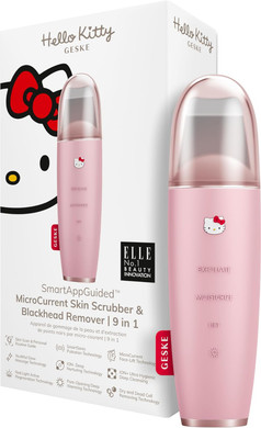 GESKE x Hello Kitty SmartAppGuided MicroCurrent Skin Scrubber & Blackhead Remover | 9 in 1 | Skincare tool | Pores cleaner | Anti-aging & cleansing | Professional face lift | Blackheads removal