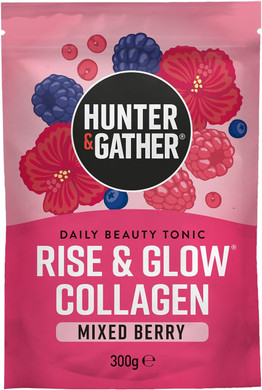 Hunter & Gather Rise & Glow Collagen Daily Beauty Tonic 300g - Mixed Berry - Wild Caught Marine Collagen - Real Food Ingredients with Hyaluronic Acid - Keto, No Added Sweeteners - Just Add Water