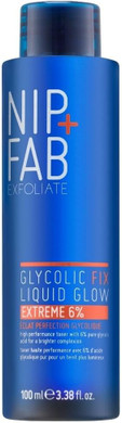 Nip + Fab Glycolic Acid Fix Liquid Glow Extreme 6% Exfoliator for Face with Hyaluronic, Salicylic Acid and Vitamin B5, AHA BHA Exfoliant to Resurface Exfoliate Even Tone Brighten Skin, 100 ml