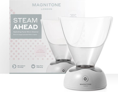 MAGNITONE SteamAhead Hydrating Facial Steamer with Face Funnel and Nose Funnel Deionized Steam Particles Unclog Pores Decongestant (Grey)