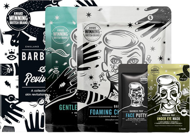 BARBER PRO Skin Revival Mens Pamper Kit 4-in-1 Under Eye Mask Peel Off Putty & 2 Face Masks Rejuvinate Hydrate Soothe Tired Eyes Cleanse Pores Multi Award Winning Brand