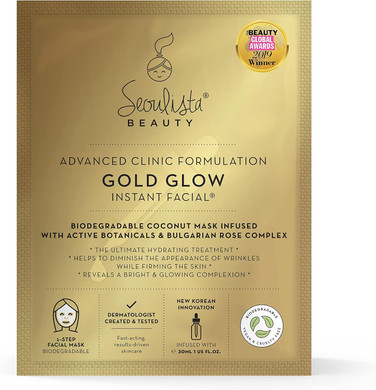 Seoulista Beauty Advanced Clinic Formulation Gold Glow Instant Facial  Anti-Ageing Face Mask With Bulgarian Rose Oil, Vitamin C, Niacinamide  Dermatologist Created  Globally Award Winning