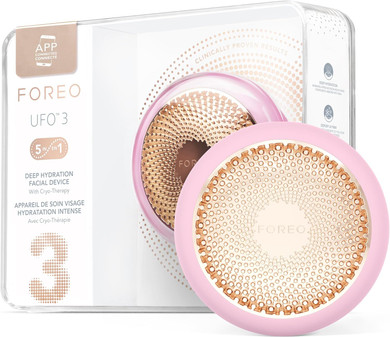 FOREO UFO 3-5-in-1 Full Facial LED Mask Treatment - Deep Moisturiser - Anti Aging Face Mask Beauty - Thermotherapy - Cryotherapy - Face Massager - Pearl Pink