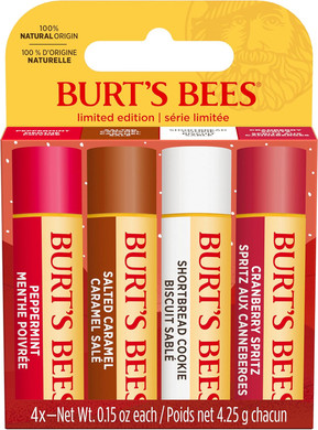 Burts Bees Lip Balm Gift Set, Shortbread Cookie, Cranberry Spritz, Salted Caramel, Peppermint, Lip Balm Multipack, 4x4.25g