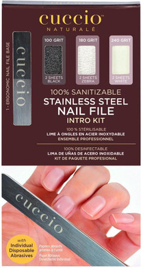 Stainless Steel Nail File Pro Pack (2 x Files, 10 Sheets each of 100, 180 & 240 Grit Refills)